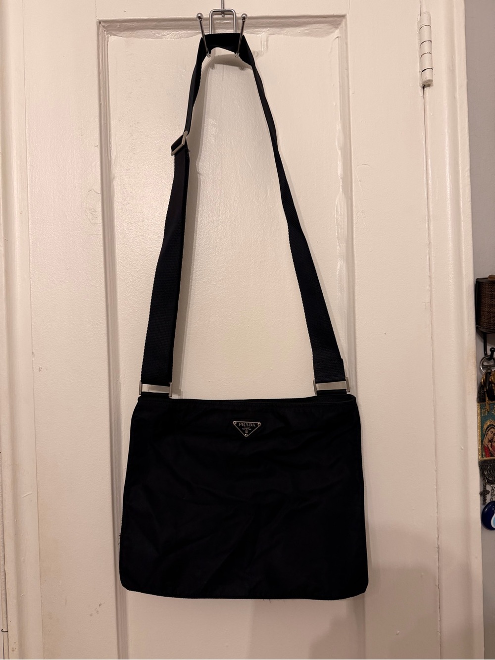 Authentic Prada Black Tessuto Nylon Messenger Crossbody Bag Italy